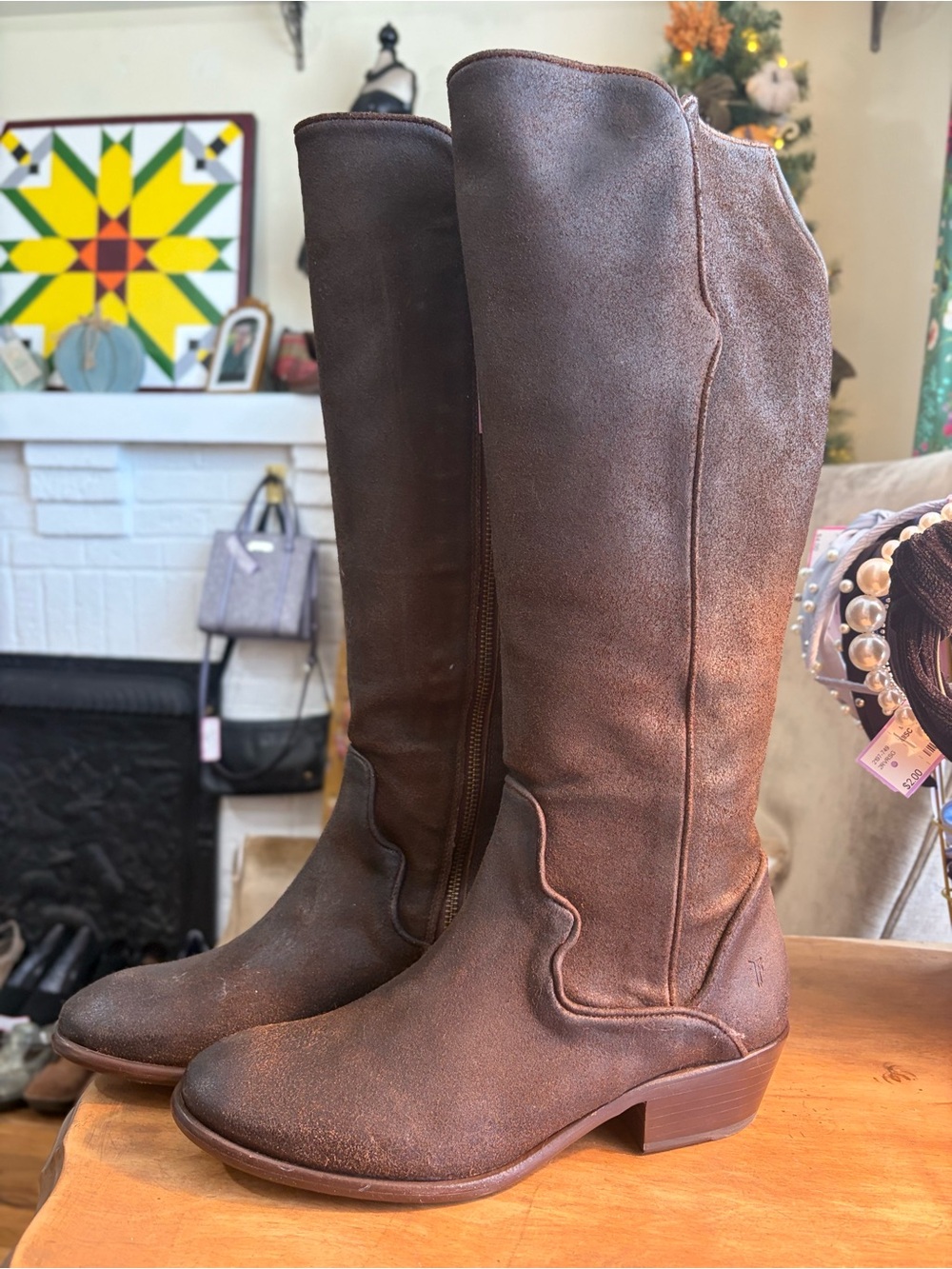 Frye Brown Suede Knee-High Heeled Boots